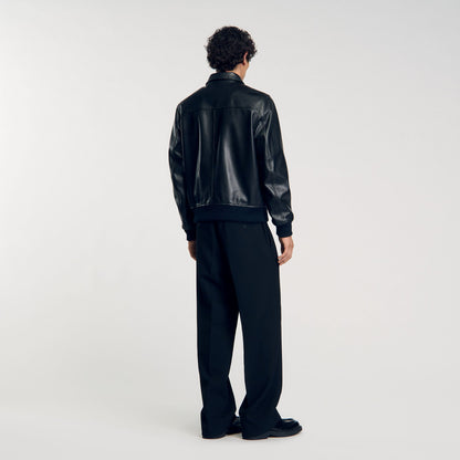 Sandro Plain leather jacket Black
