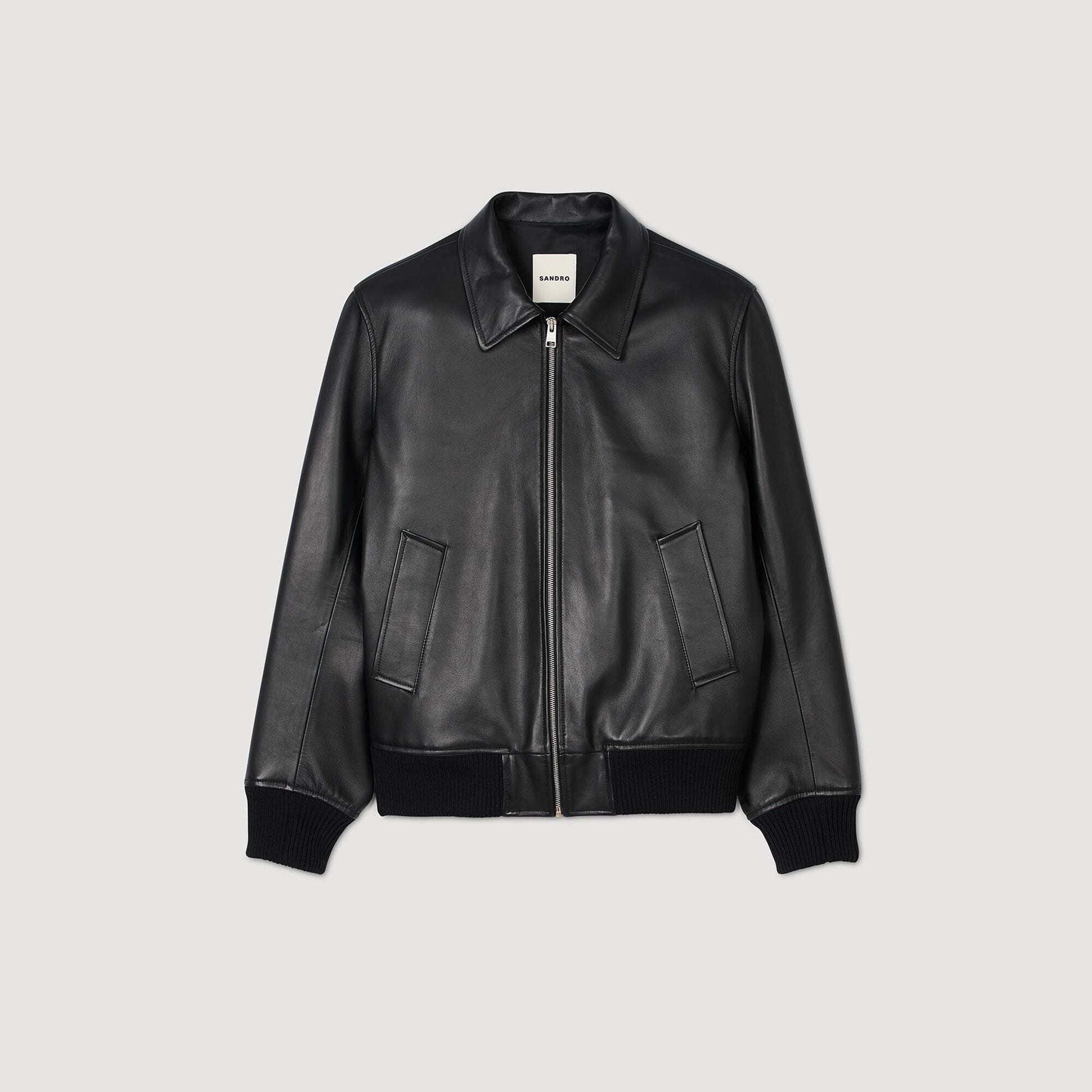 Sandro Plain leather jacket Black