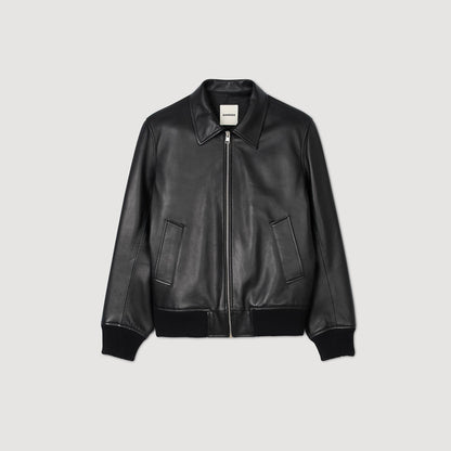 Sandro Plain leather jacket Black