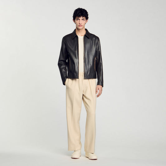 Sandro Distressed-look leather jacket Moka.