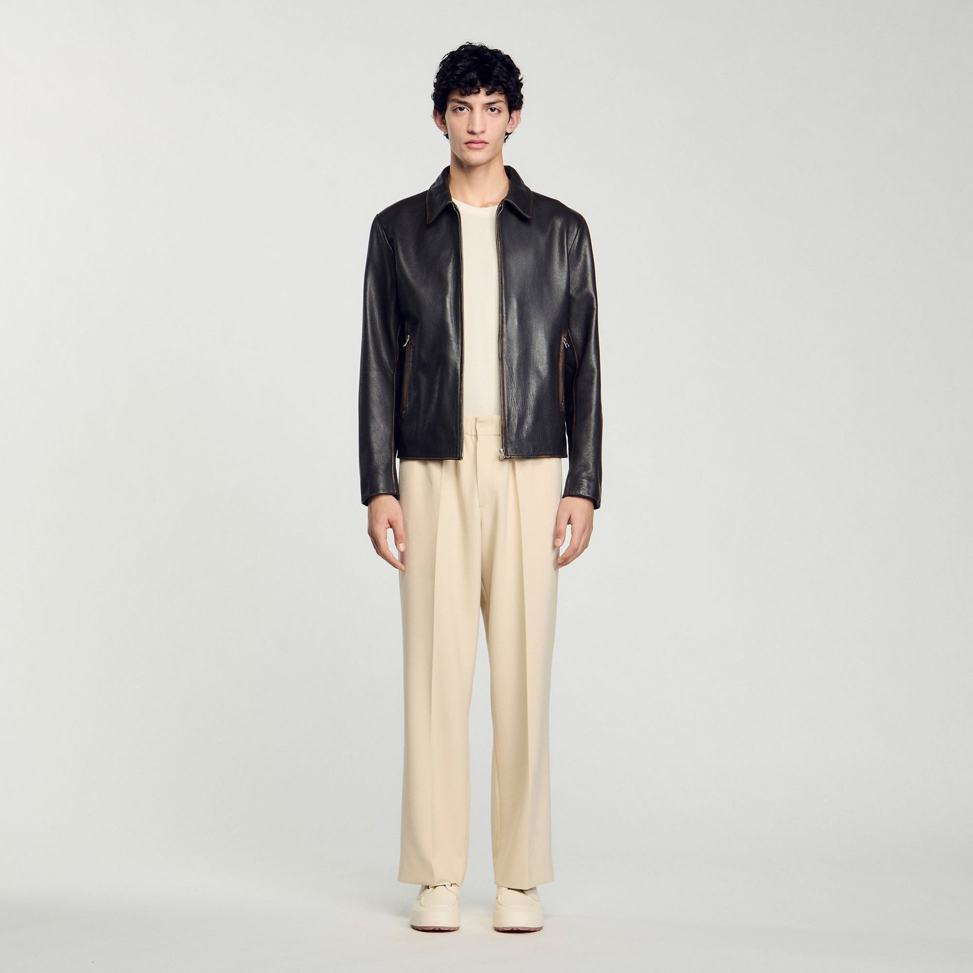 Sandro Distressed-look leather jacket Moka.