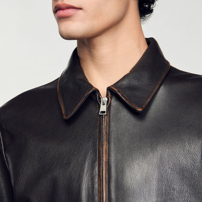 Sandro Distressed-look leather jacket Moka.