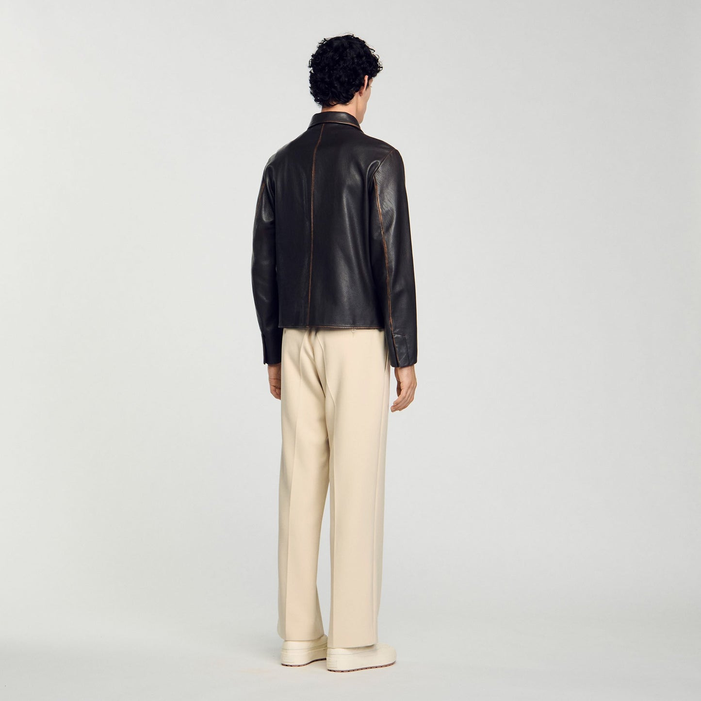 Sandro Distressed-look leather jacket Moka.