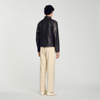 Sandro Distressed-look leather jacket Moka.