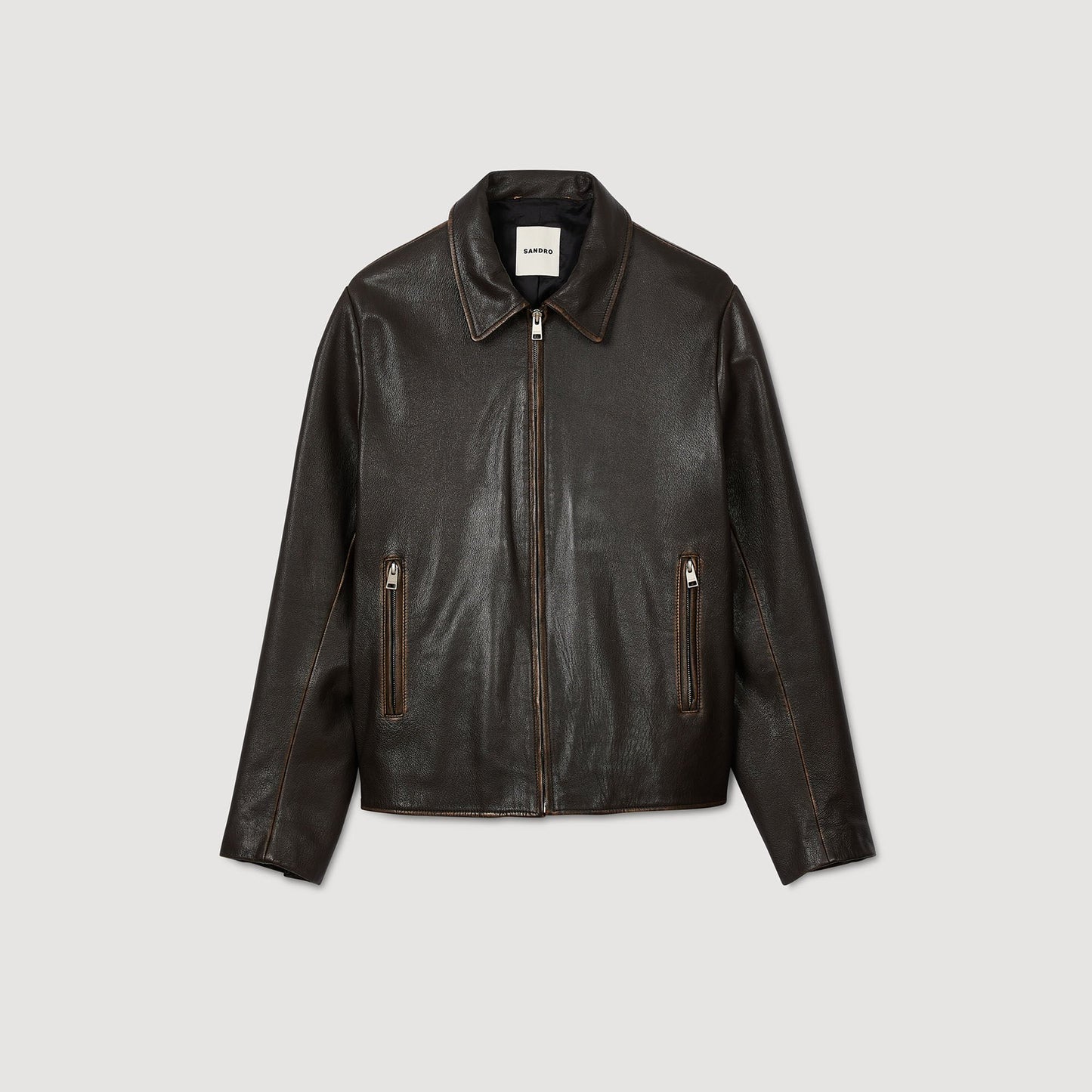 Sandro Distressed-look leather jacket Moka.