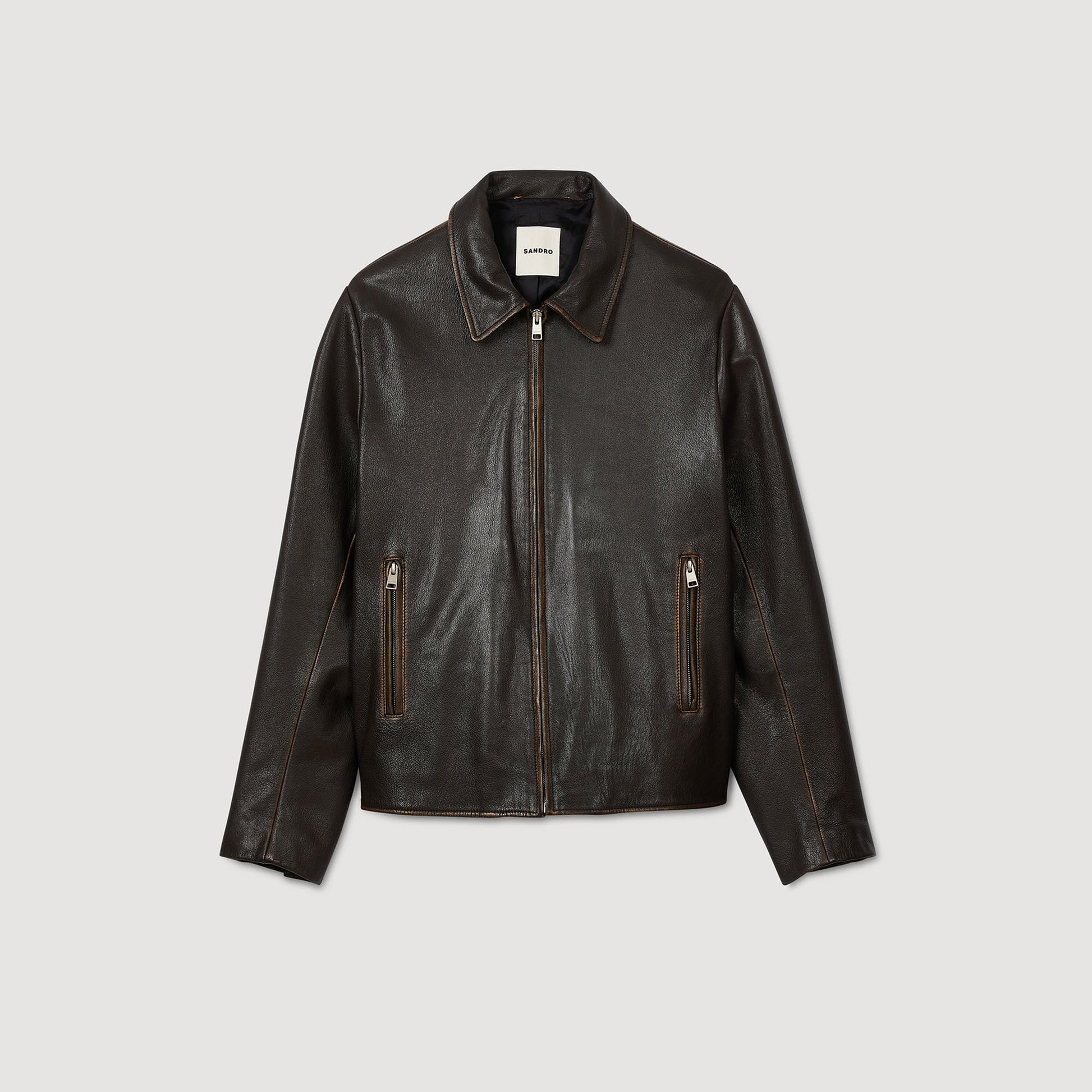 Sandro Distressed-look leather jacket Moka.
