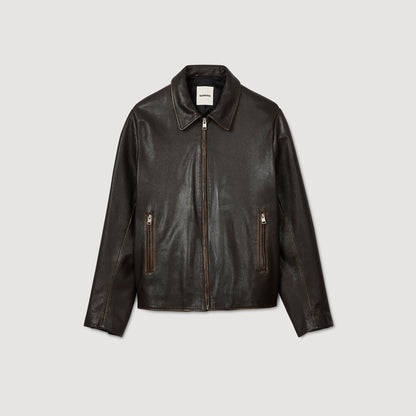 Sandro Distressed-look leather jacket Moka.
