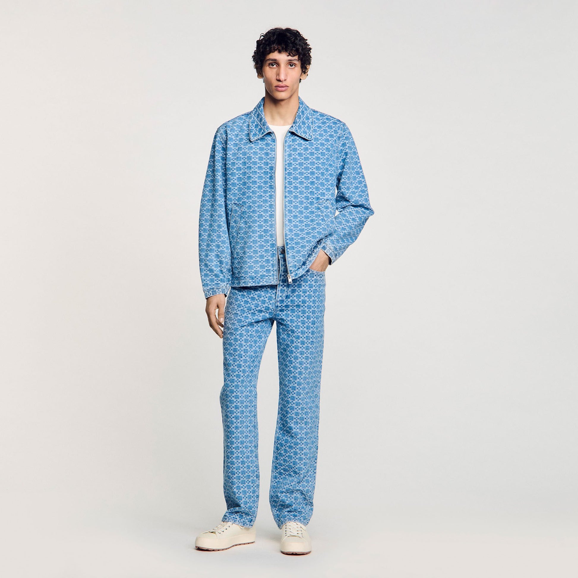 Sandro Square cross denim jacket Blue Vintage - Denim