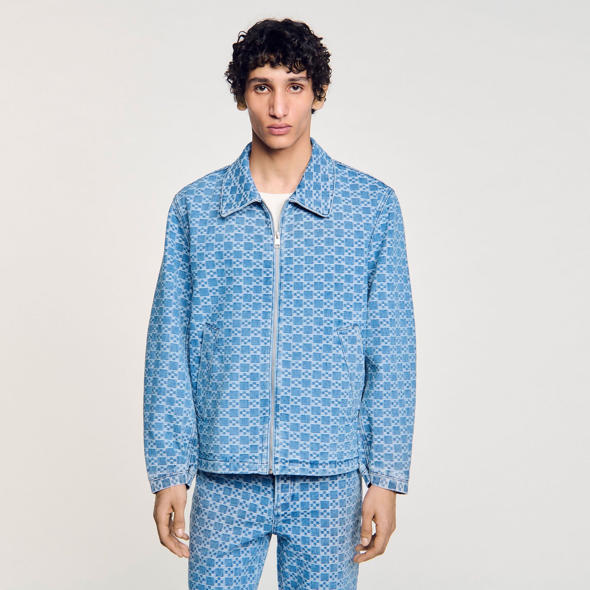 Sandro Square cross denim jacket Blue Vintage - Denim