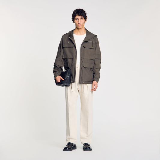 Sandro Hooded military parka Dark Kaki.