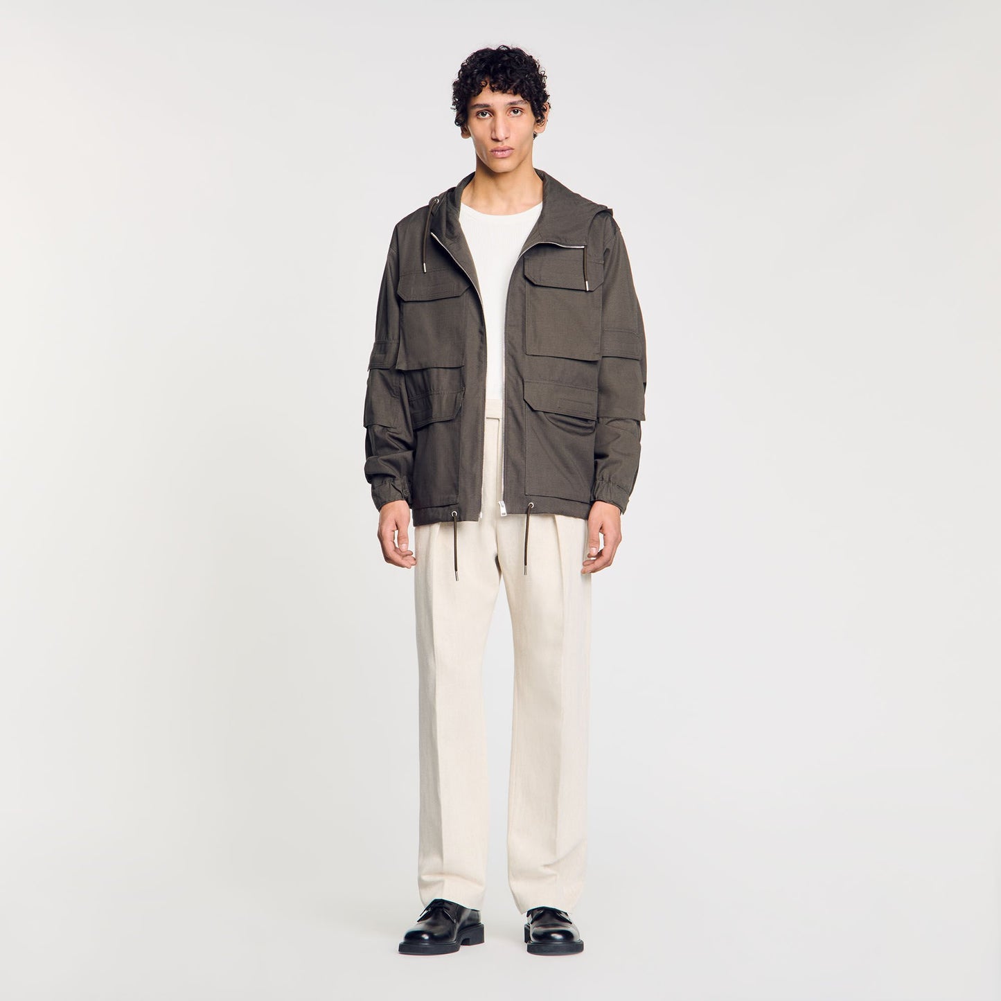 Sandro Hooded military parka Dark Kaki.