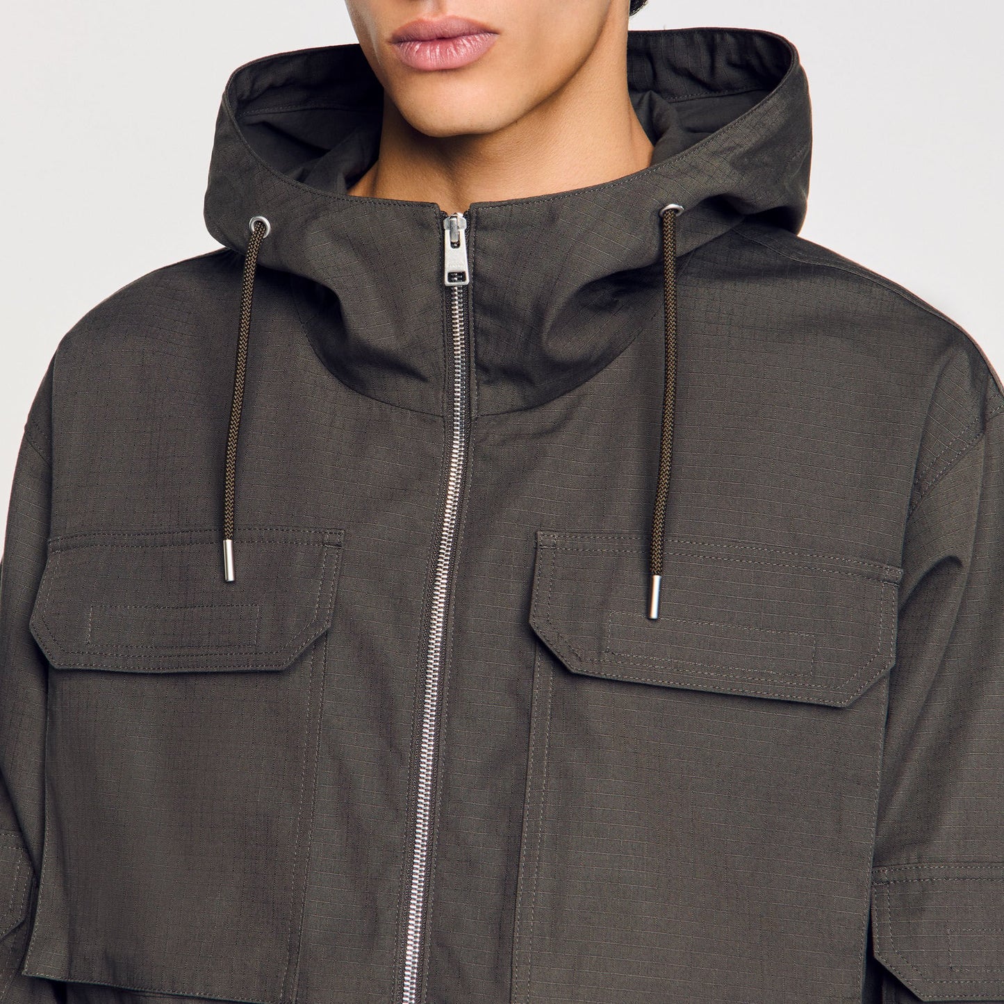Sandro Hooded military parka Dark Kaki.
