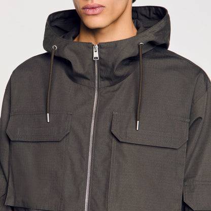 Sandro Hooded military parka Dark Kaki.