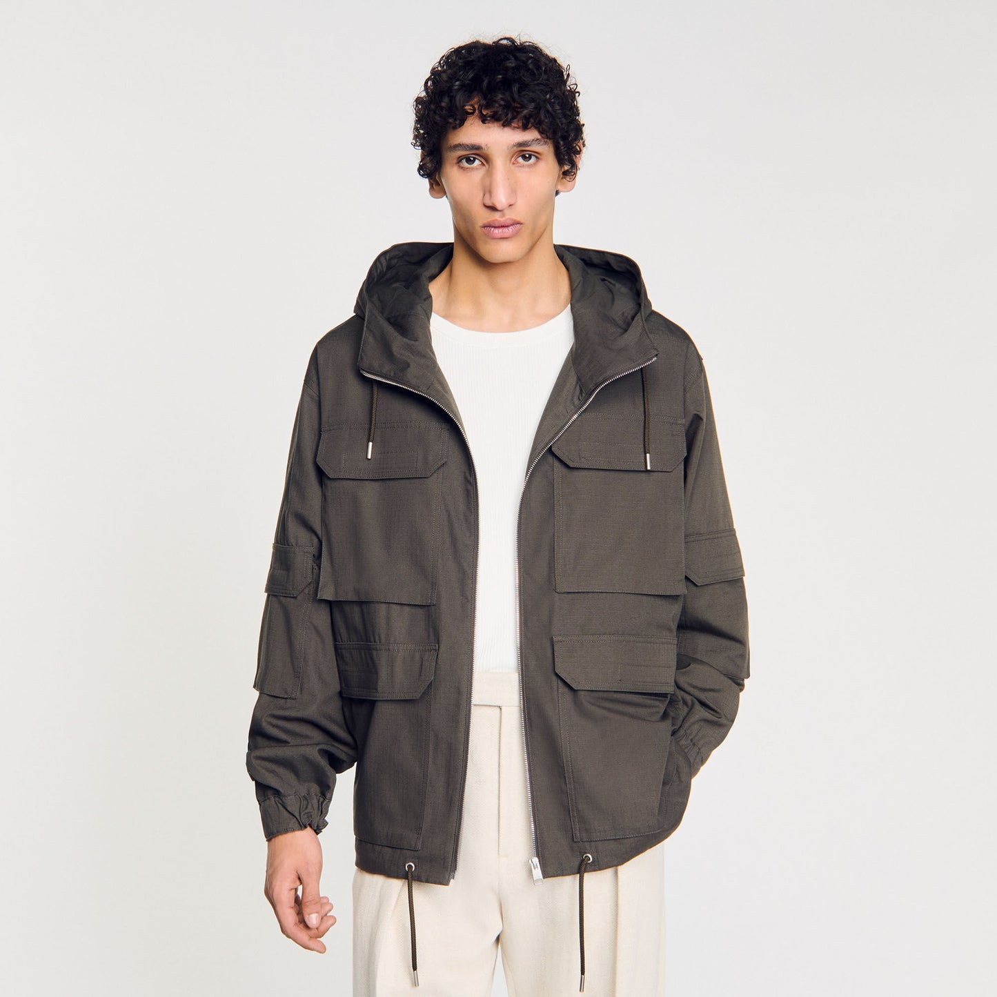 Sandro Hooded military parka Dark Kaki.