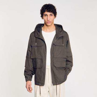 Sandro Hooded military parka Dark Kaki.