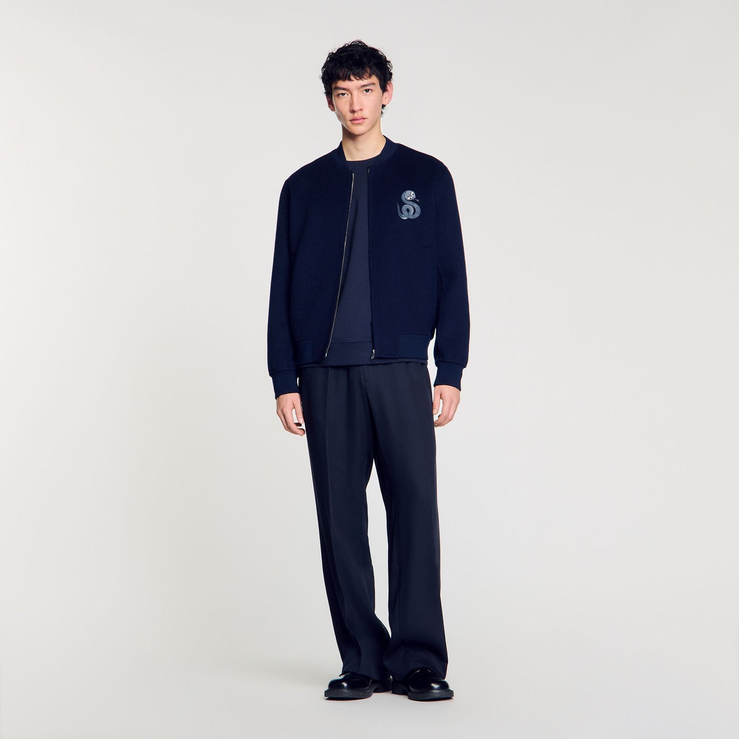 Sandro Double-faced snake-detail jacket Midnight Blue