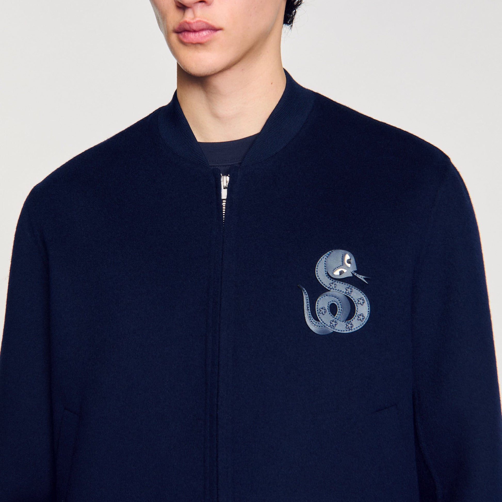 Sandro Double-faced snake-detail jacket Midnight Blue