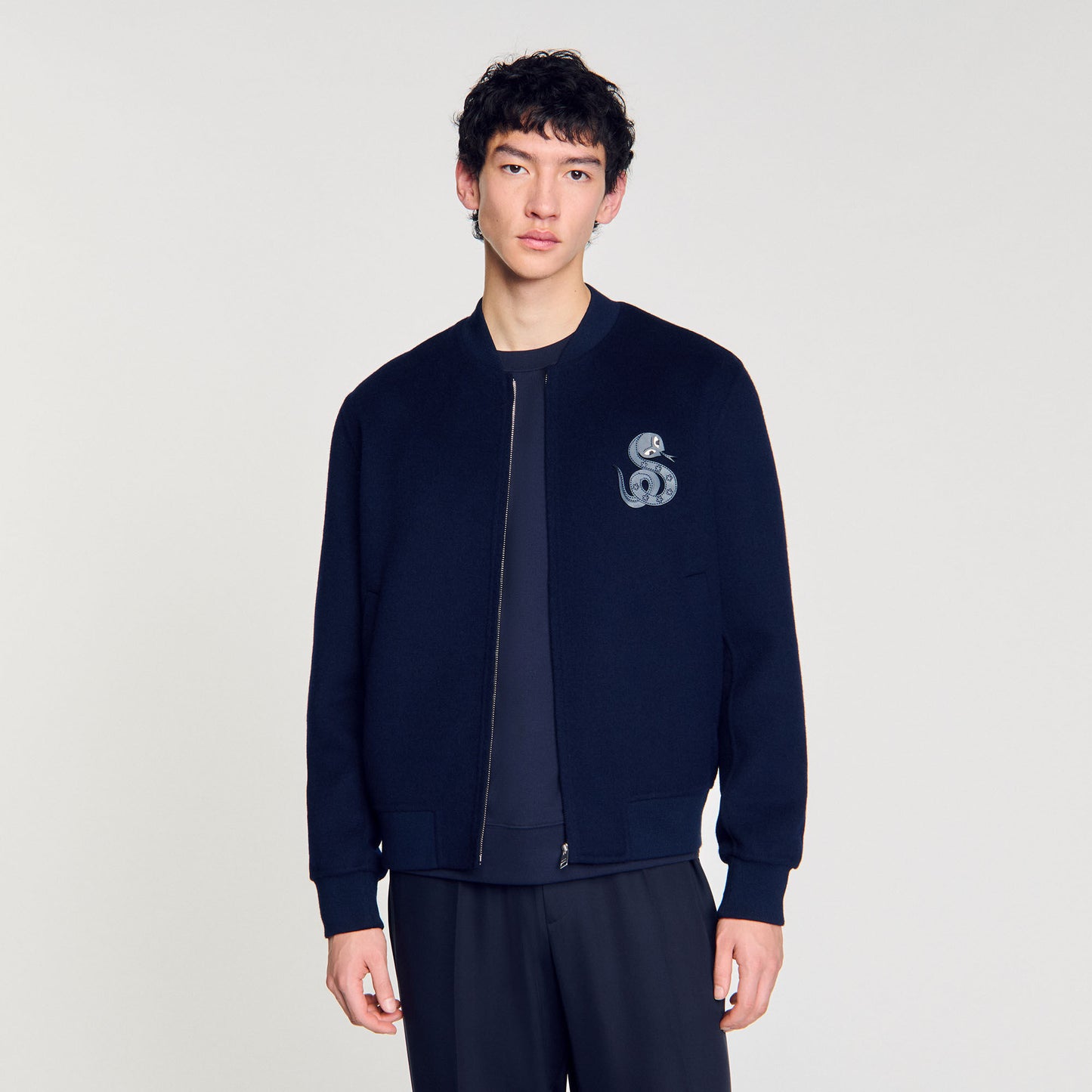 Sandro Double-faced snake-detail jacket Midnight Blue