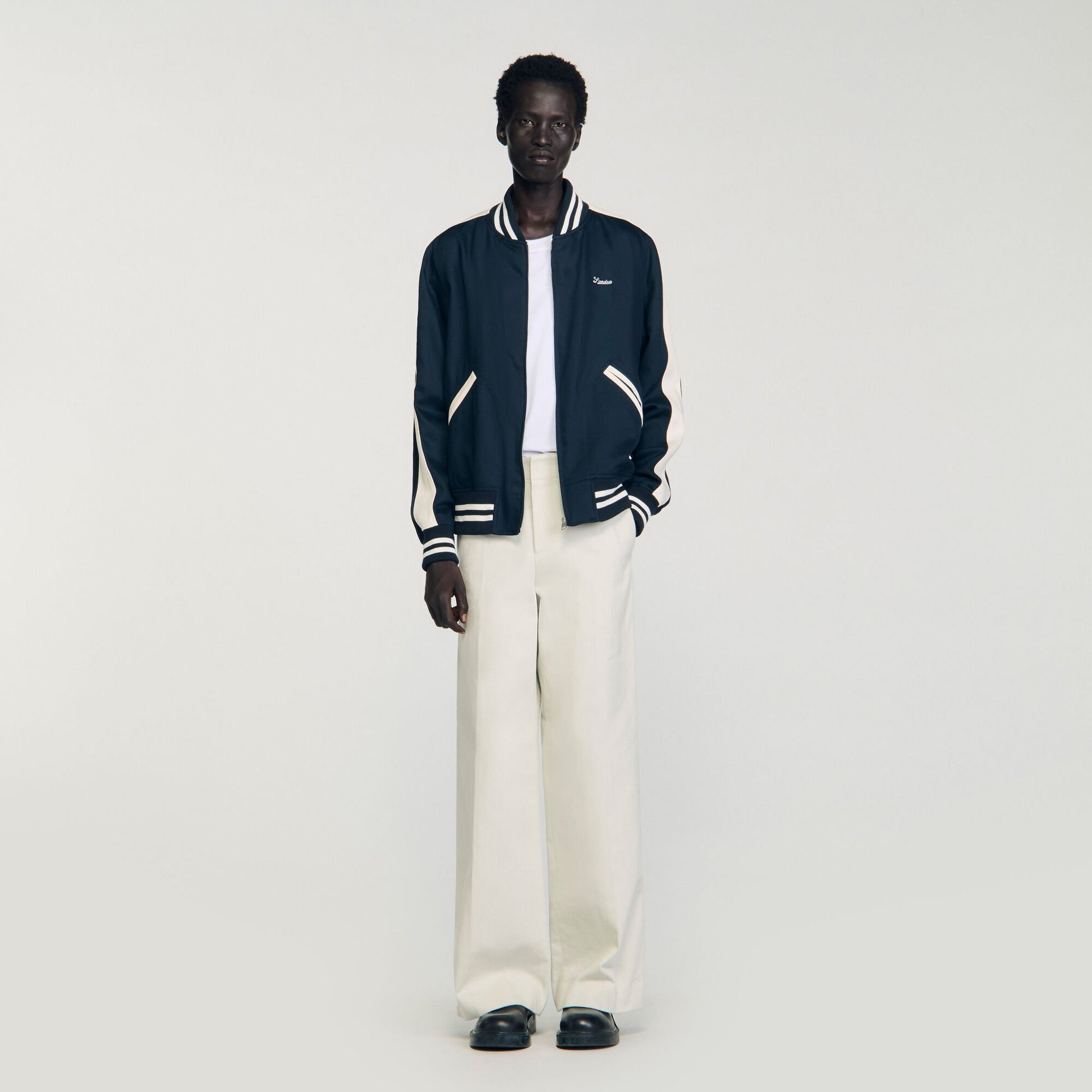 Sandro Zip-up varsity jacket Navy Blue
