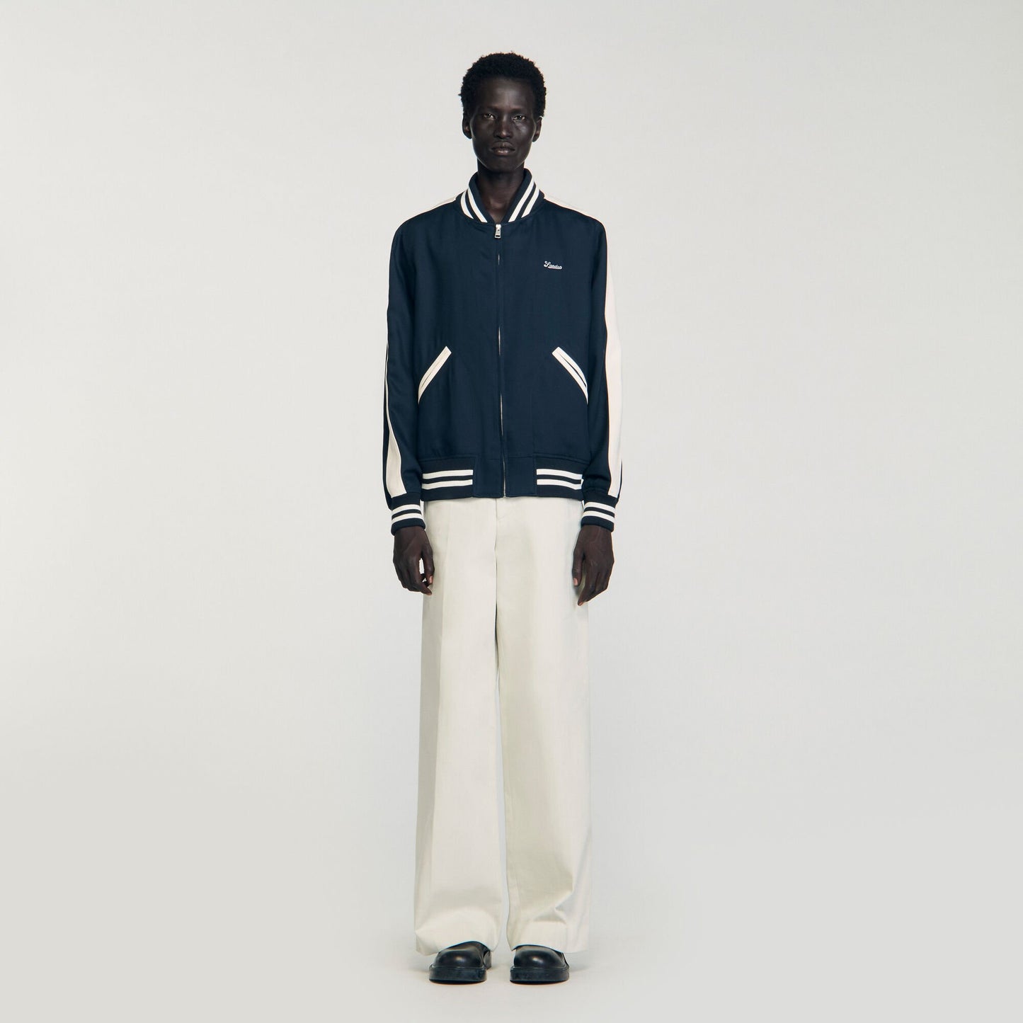Sandro Zip-up varsity jacket Navy Blue