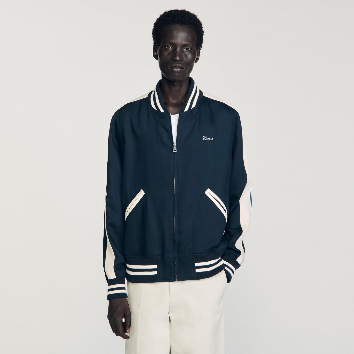 Sandro Zip-up varsity jacket Navy Blue