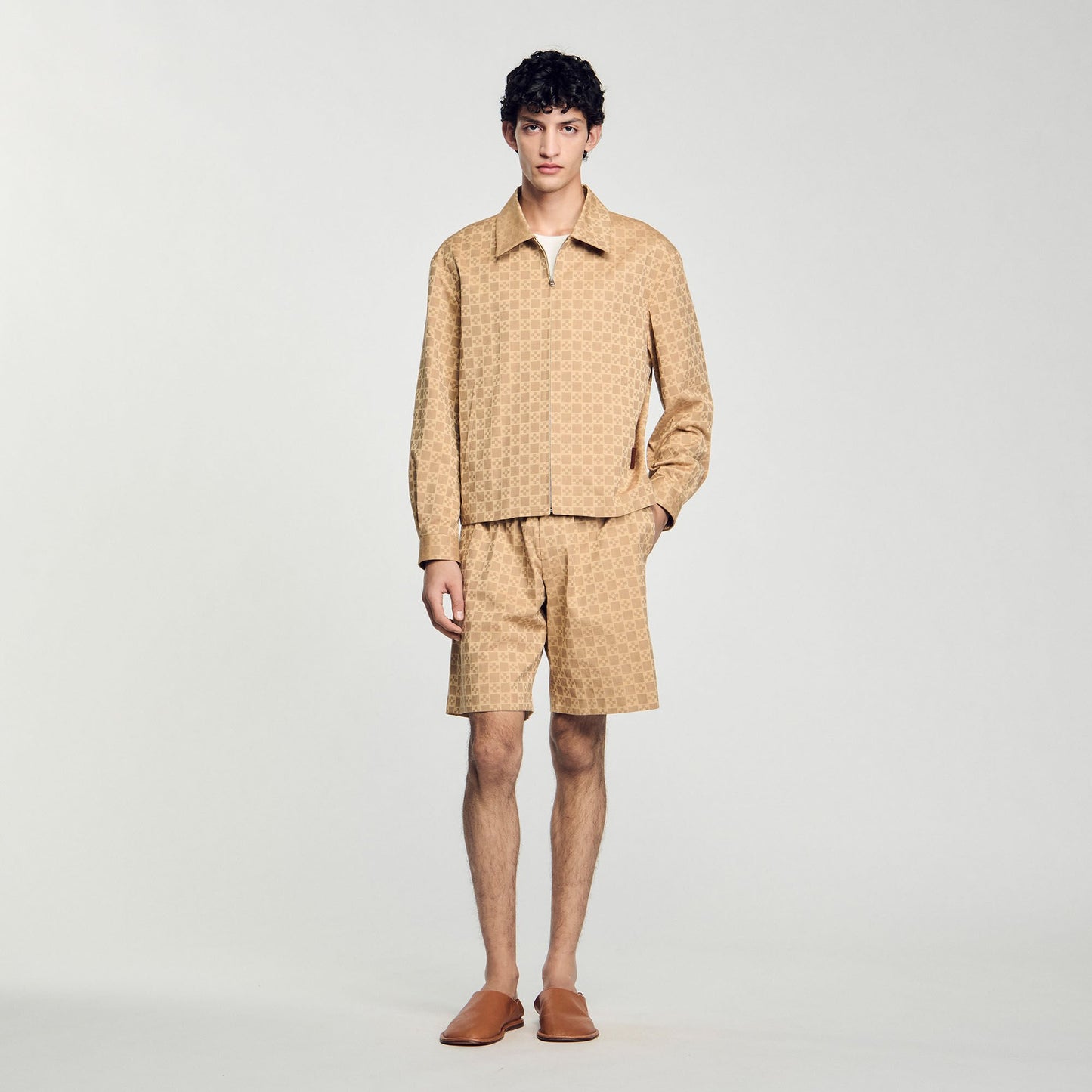 Sandro Square Cross zip-up jacket Sand