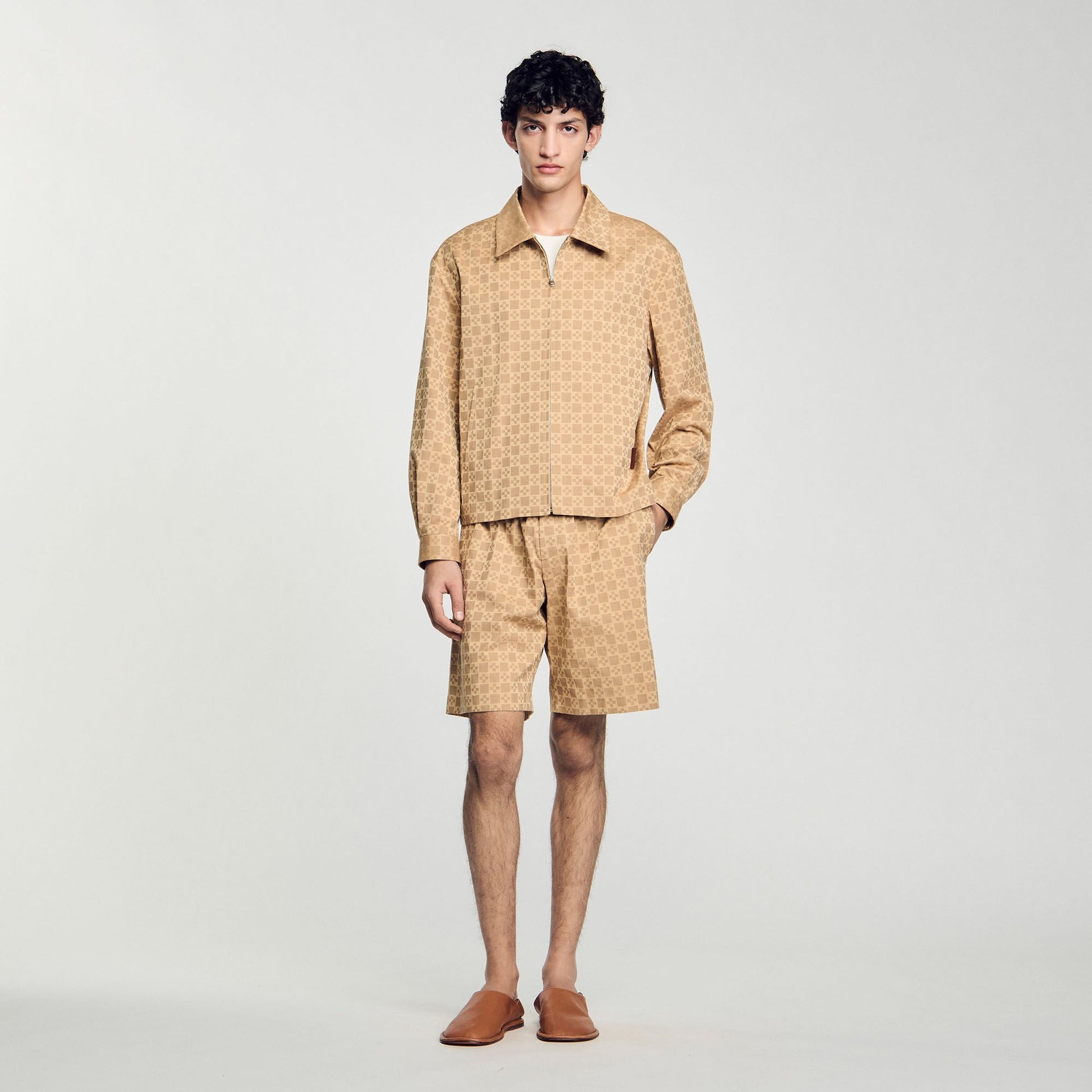Sandro Square Cross zip-up jacket Sand
