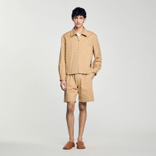 Sandro Square Cross zip-up jacket Sand