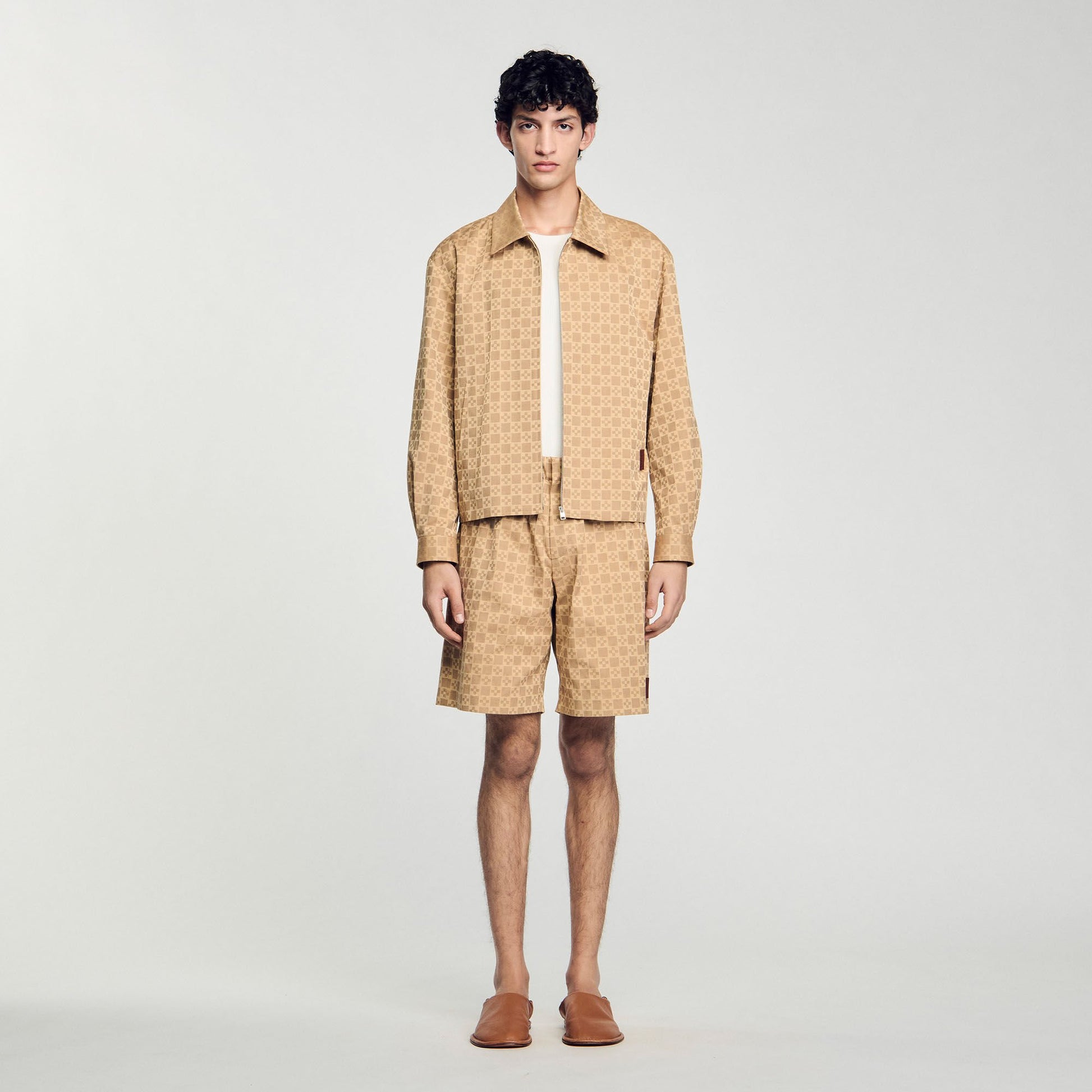 Sandro Square Cross zip-up jacket Sand