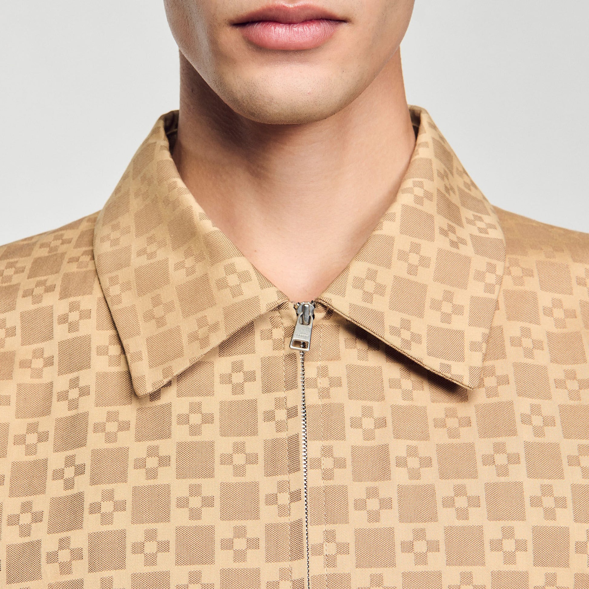 Sandro Square Cross zip-up jacket Sand