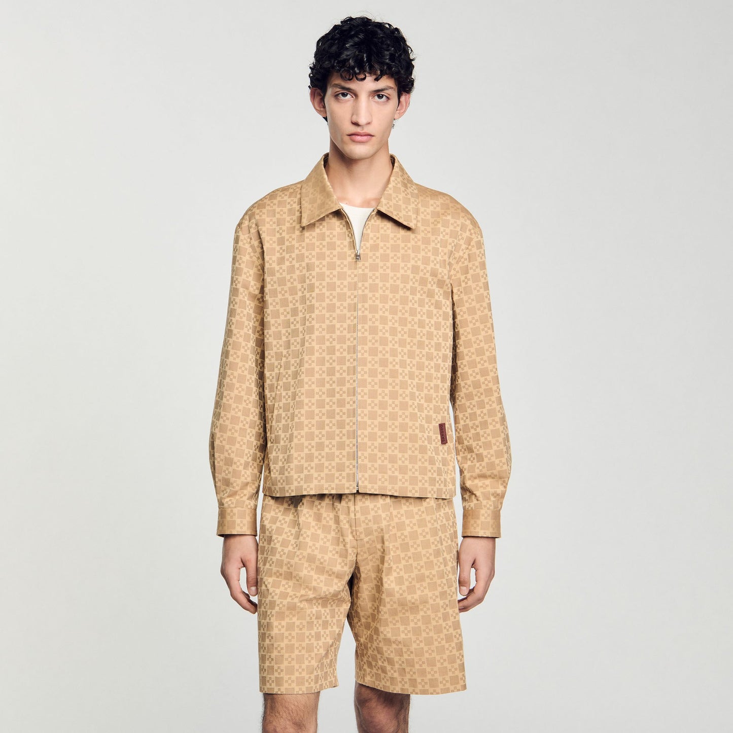 Sandro Square Cross zip-up jacket Sand
