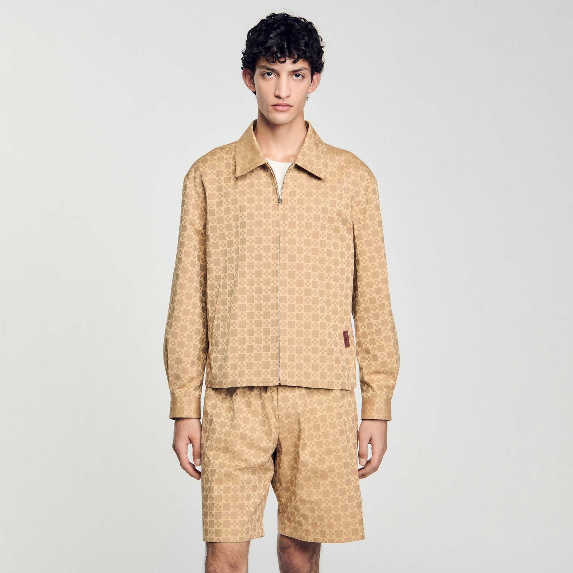 Sandro Square Cross zip-up jacket Sand