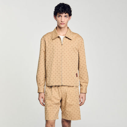 Sandro Square Cross zip-up jacket Sand