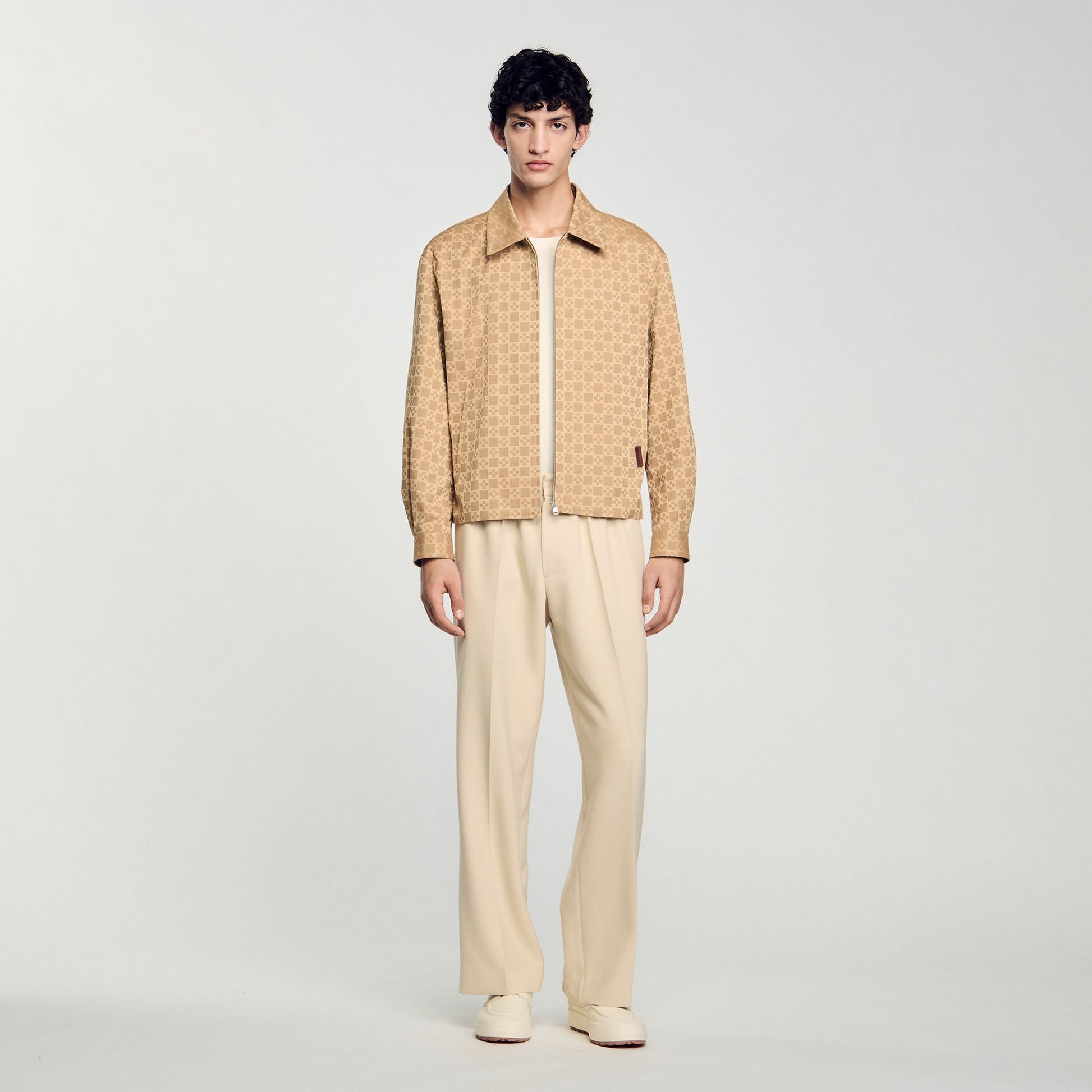Sandro Square Cross zip-up jacket Sand