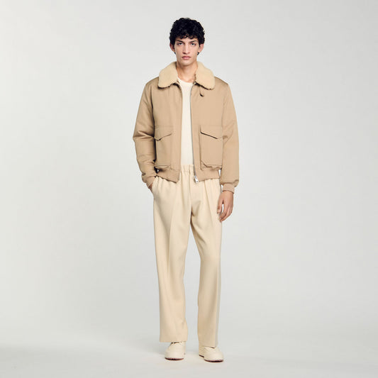 Sandro Shearling collar aviator jacket Sand