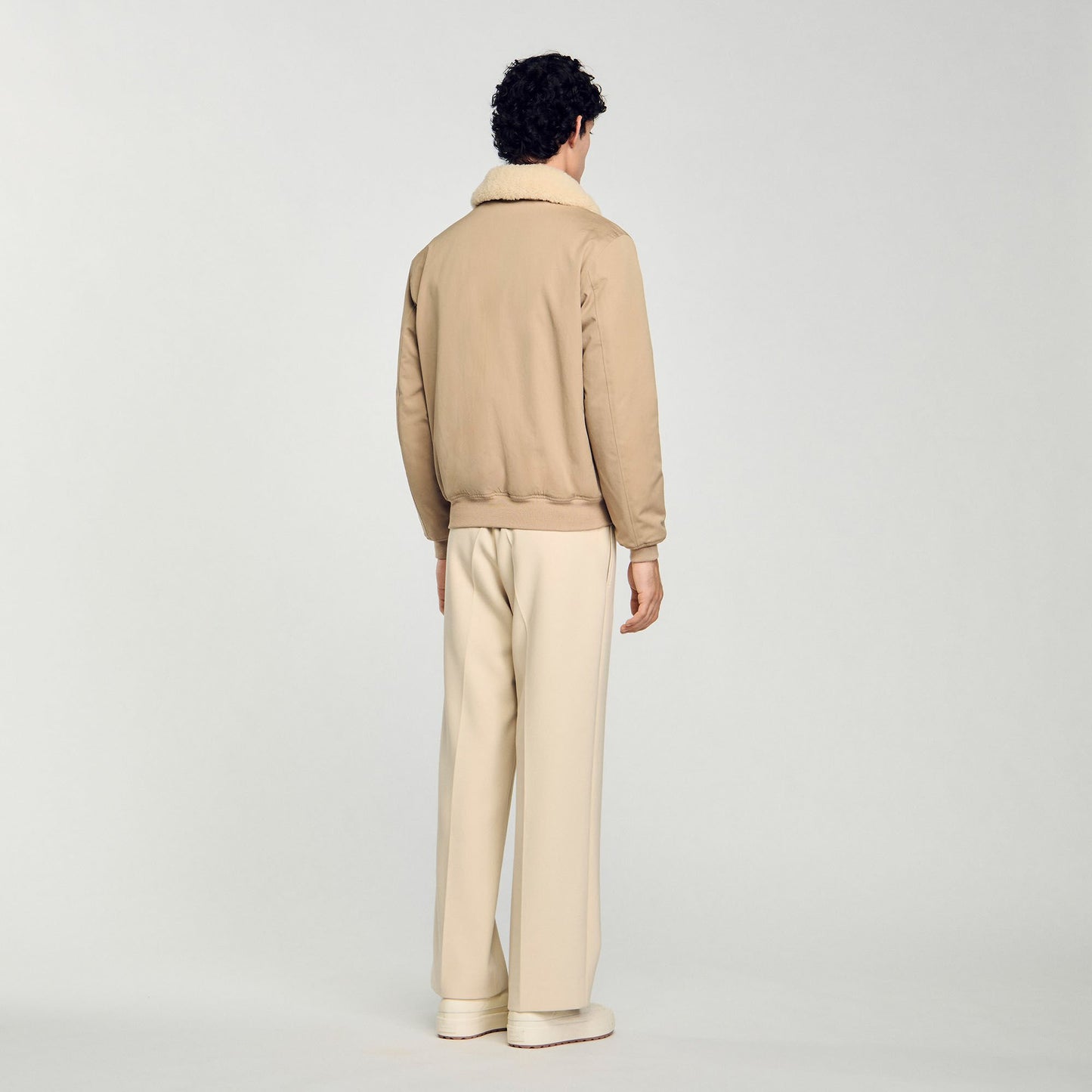 Sandro Shearling collar aviator jacket Sand