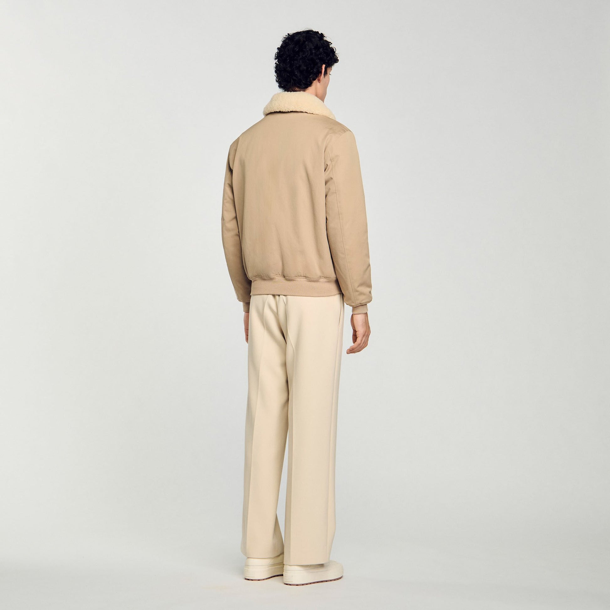 Sandro Shearling collar aviator jacket Sand