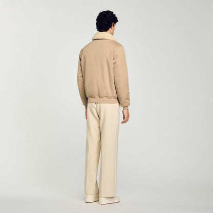 Sandro Shearling collar aviator jacket Sand