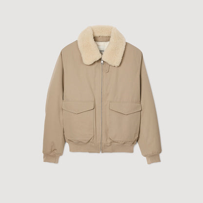 Sandro Shearling collar aviator jacket Sand