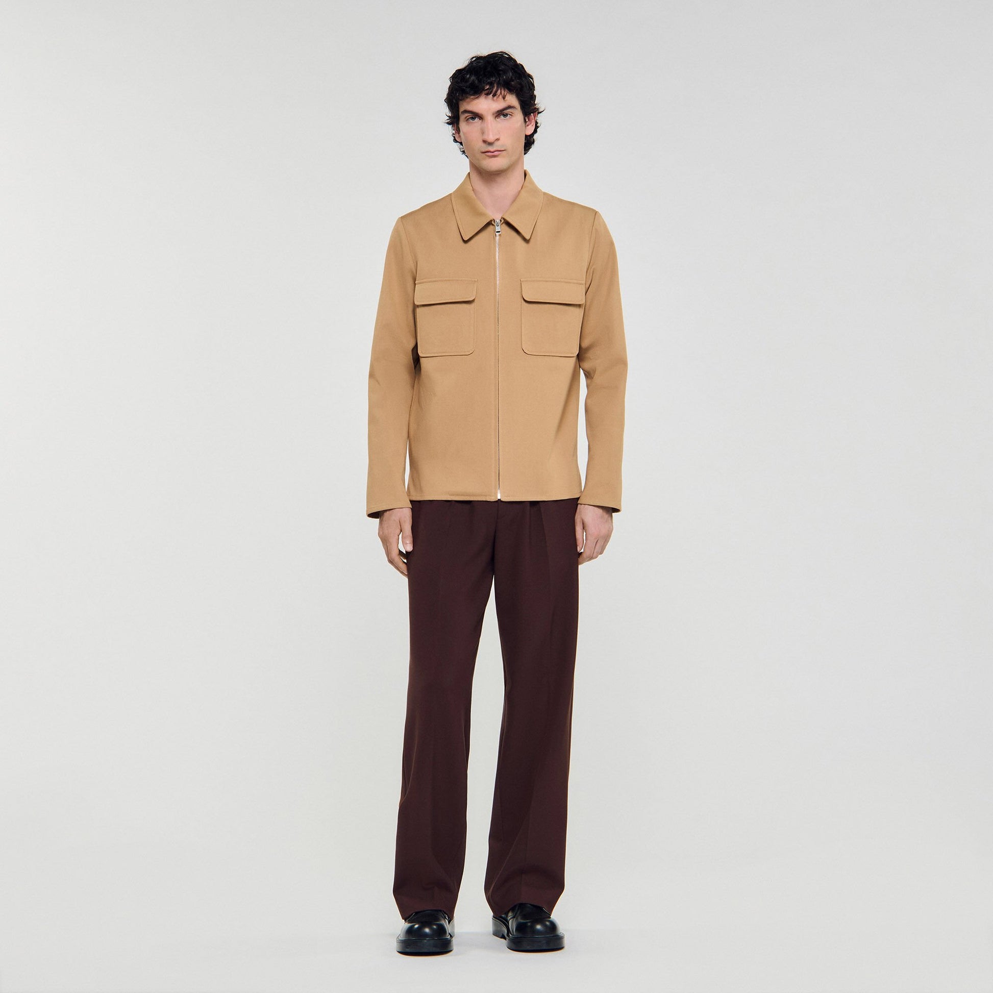 Sandro Zip-up pocket jacket Camel