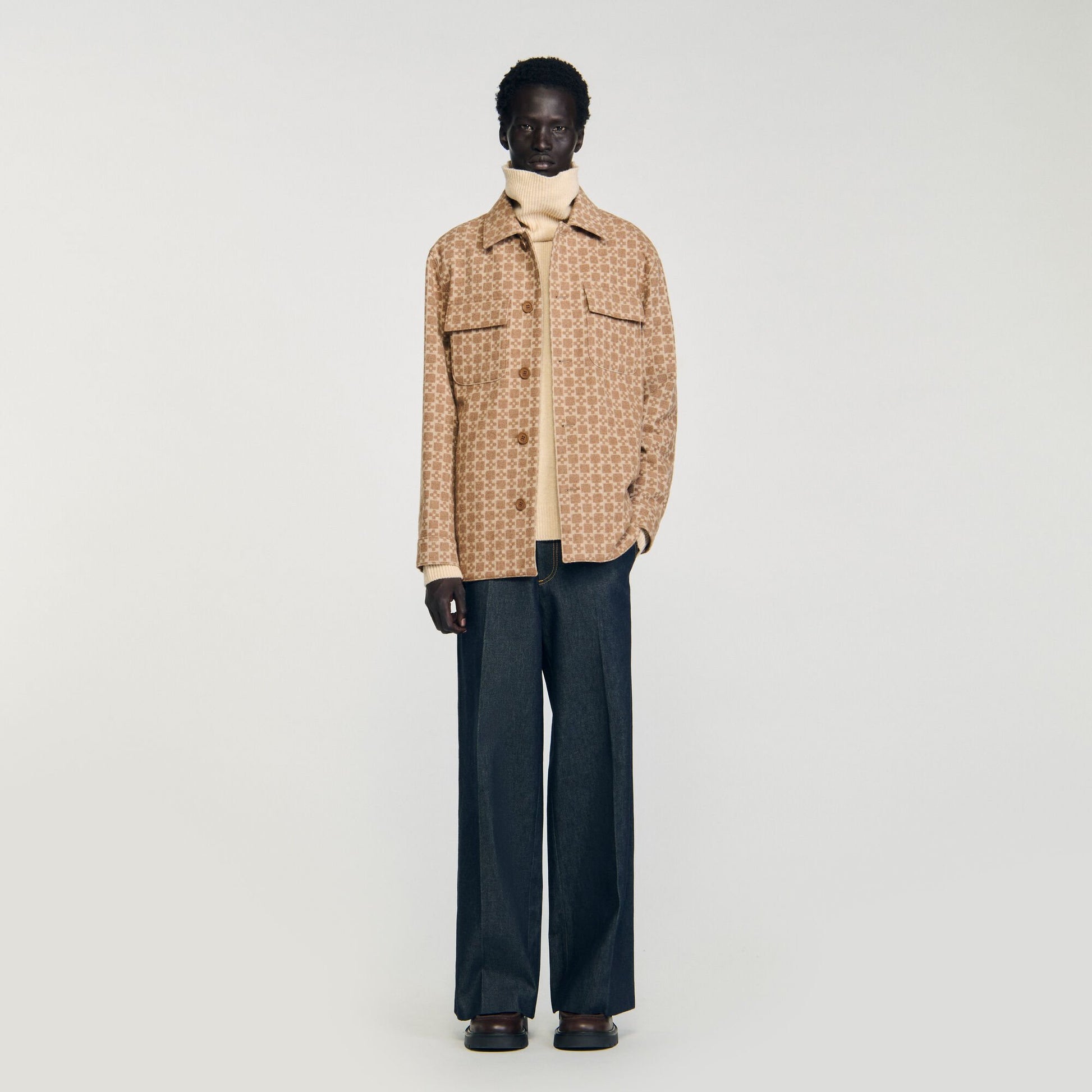 Sandro Square Cross jacquard overshirt Camel
