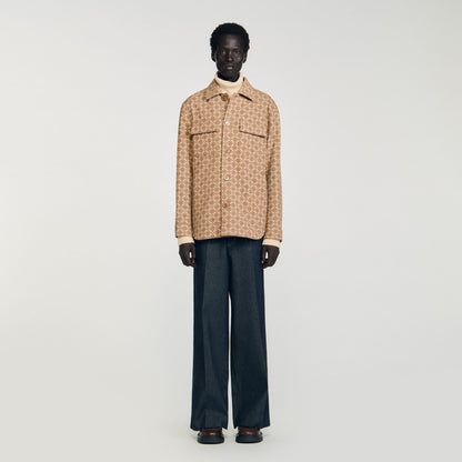 Sandro Square Cross jacquard overshirt Camel