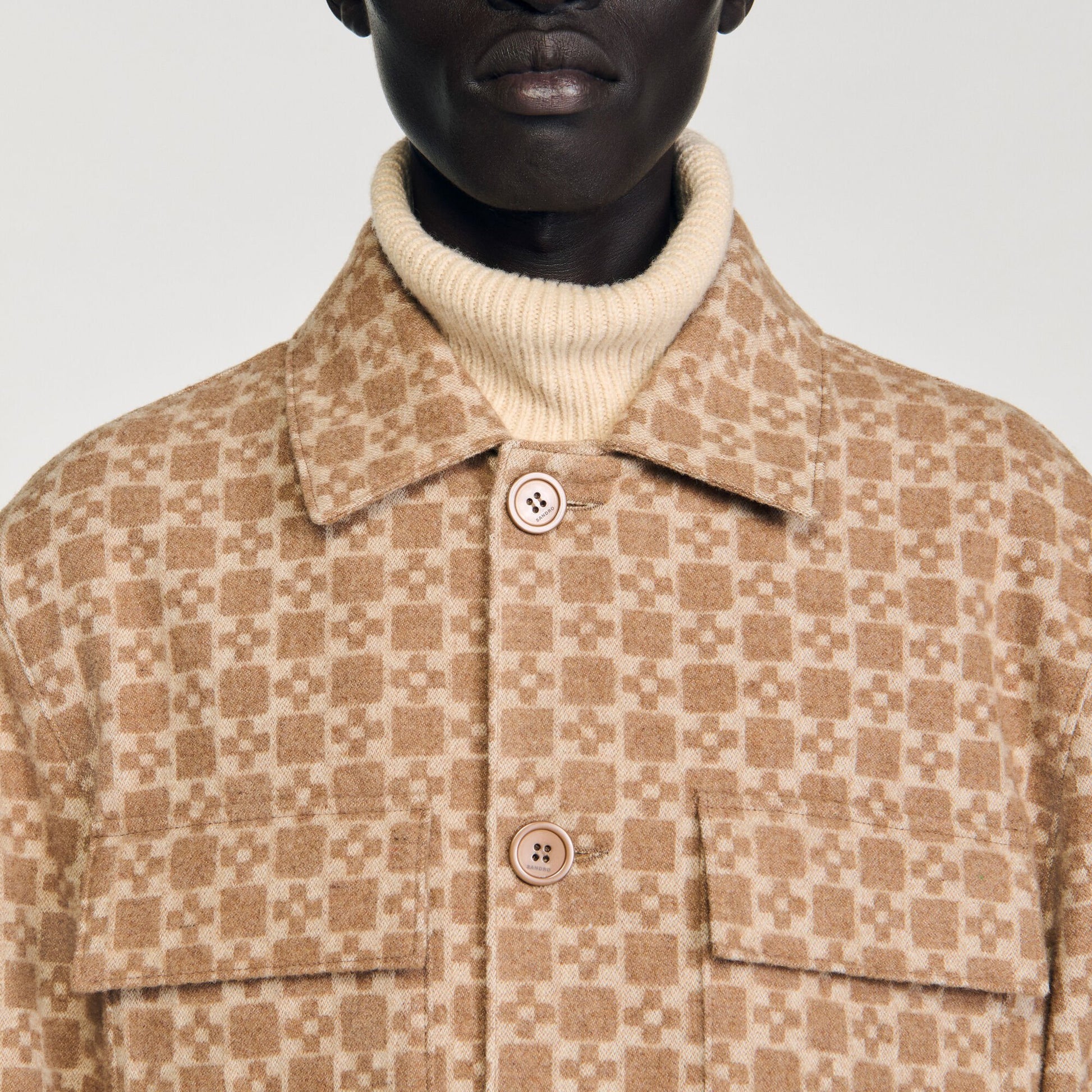 Sandro Square Cross jacquard overshirt Camel