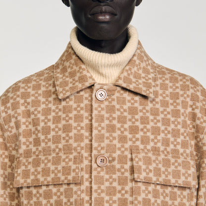 Sandro Square Cross jacquard overshirt Camel