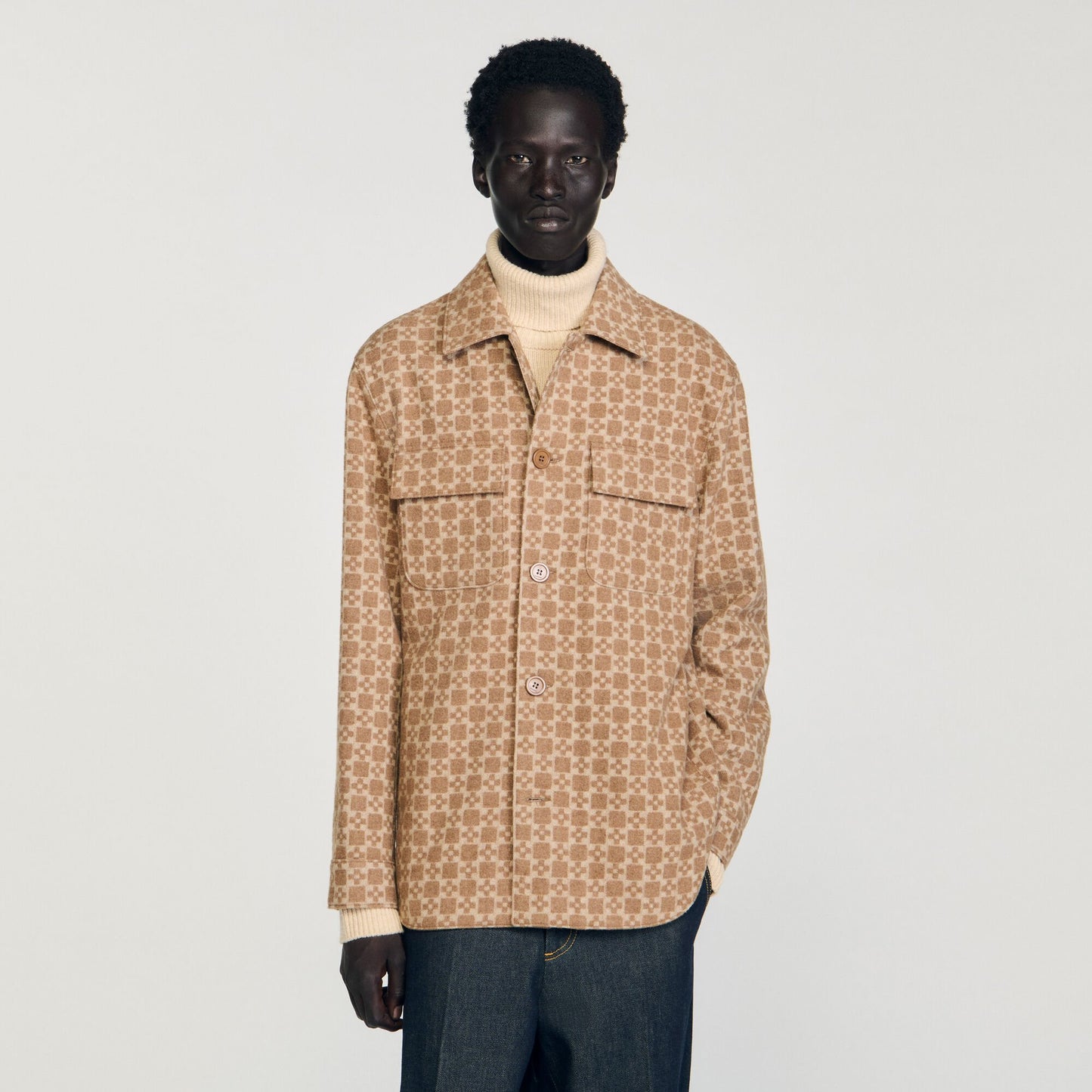 Sandro Square Cross jacquard overshirt Camel