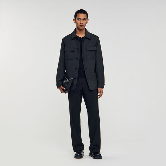 Sandro Wool overshirt with pockets Dark Grey