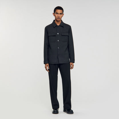 Sandro Wool overshirt with pockets Dark Grey