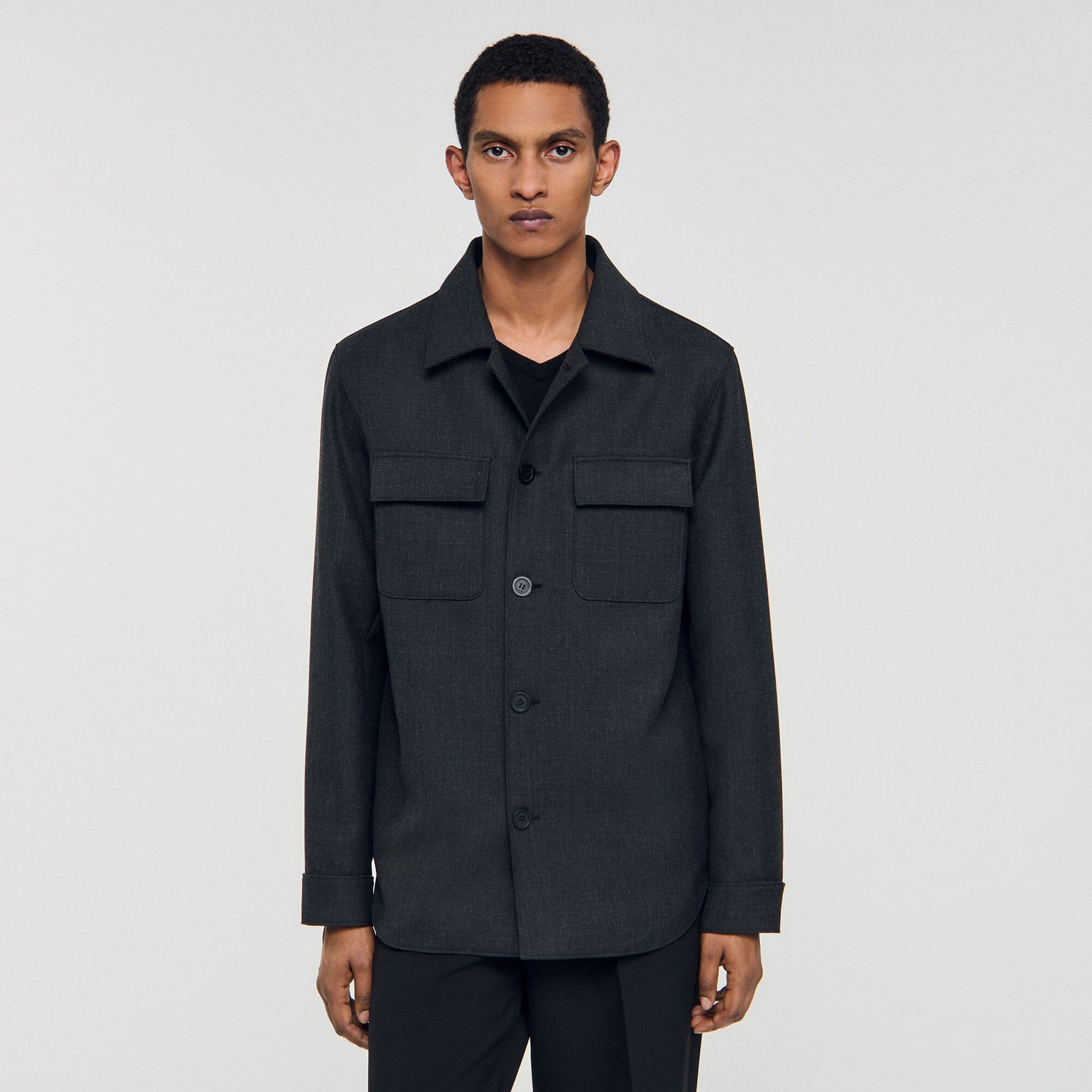 Sandro Wool overshirt with pockets Dark Grey