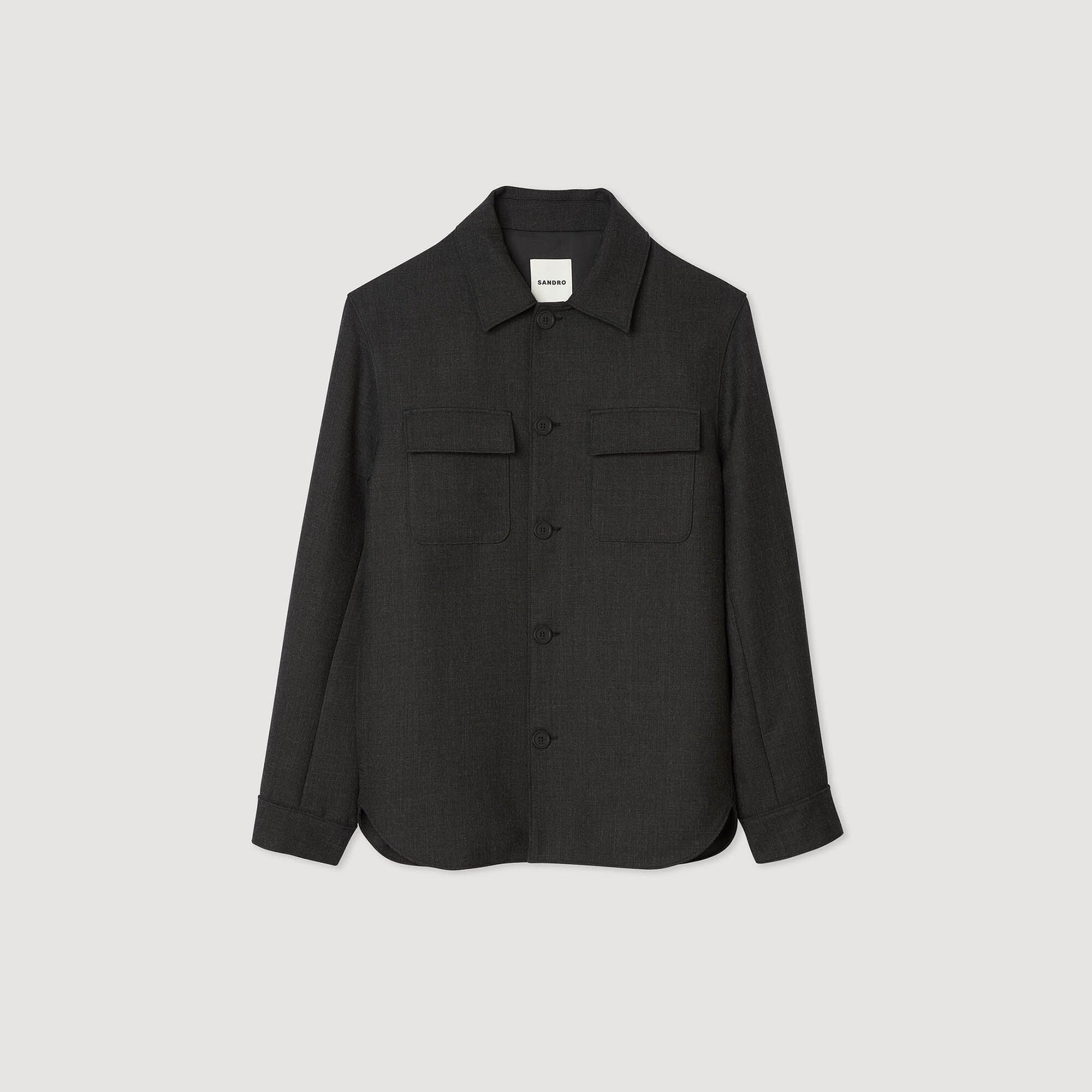 Sandro Wool overshirt with pockets Dark Grey