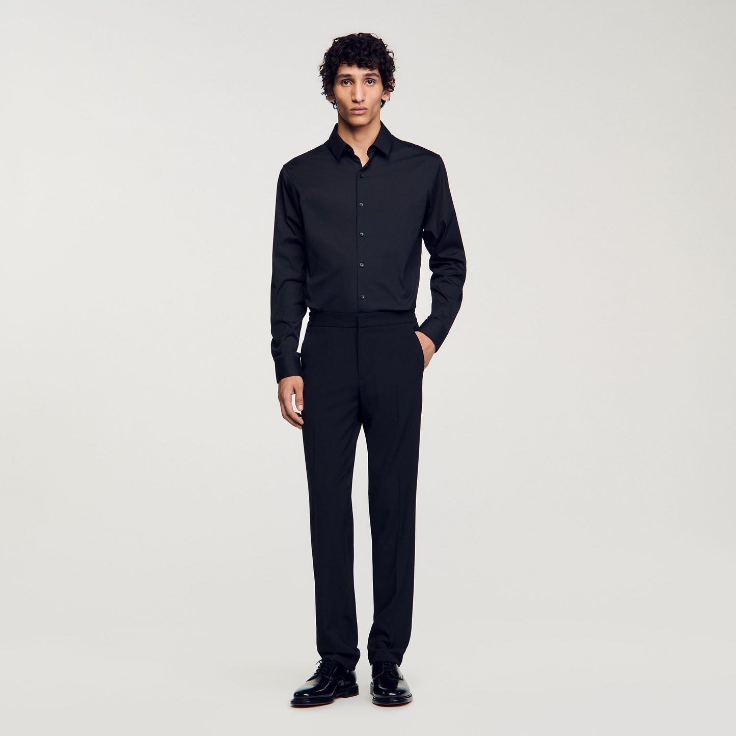 Sandro Fitted stretch cotton shirt Black